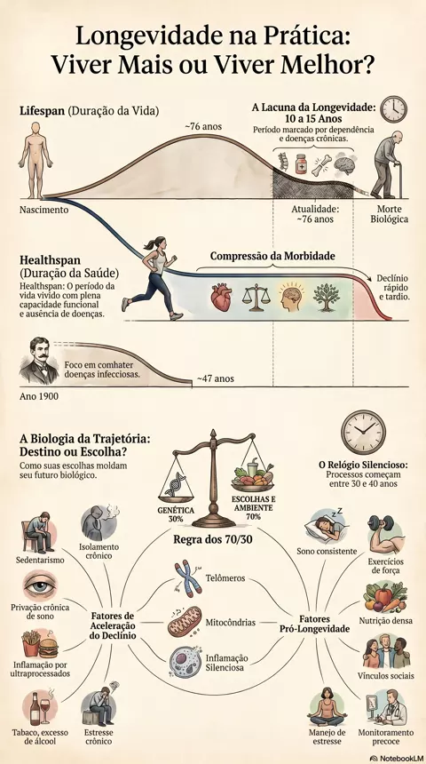 Infográfico — O que é longevidade na prática: viver mais ou viver melhor?