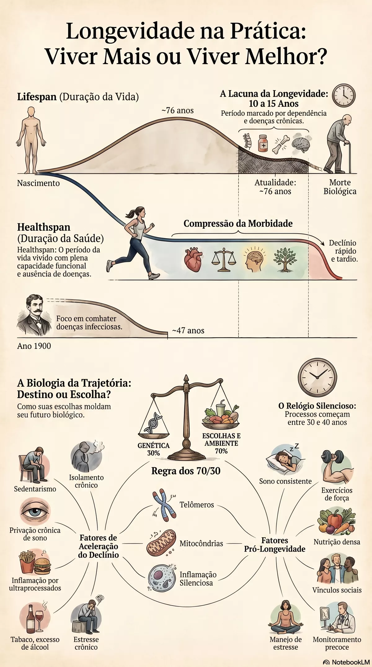 Infográfico — O que é longevidade na prática: viver mais ou viver melhor?