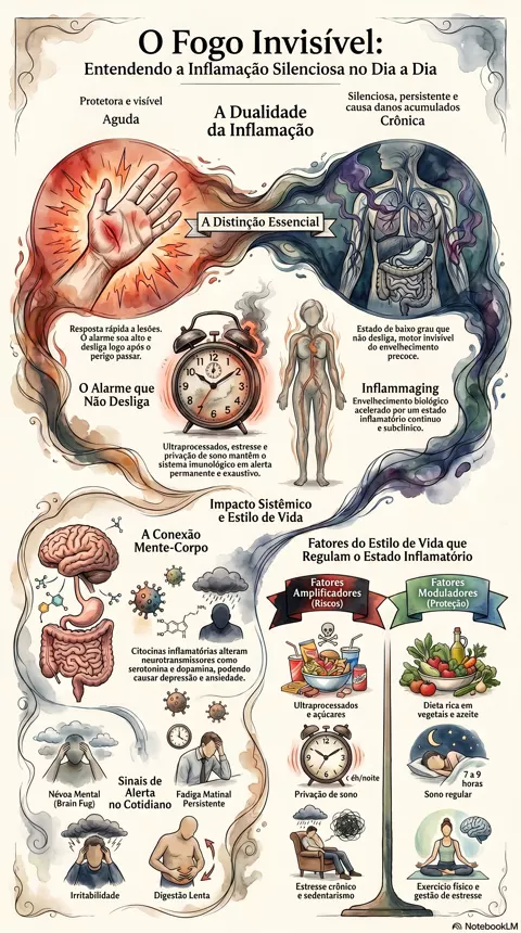 Infográfico — O que significa inflamação no dia a dia e como ela afeta corpo e mente