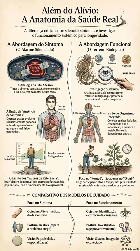 Infográfico — A diferença entre tratar sintomas e melhorar o funcionamento do organismo