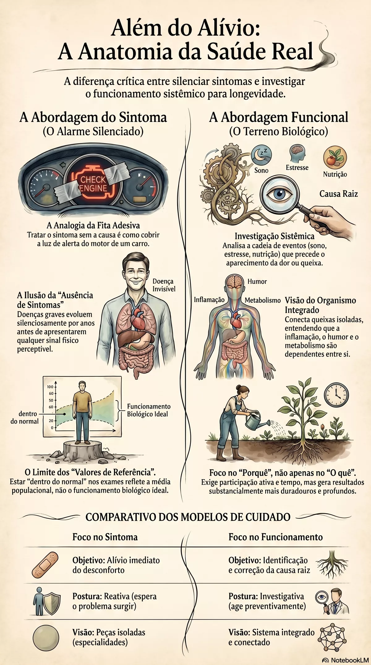 Infográfico — A diferença entre tratar sintomas e melhorar o funcionamento do organismo