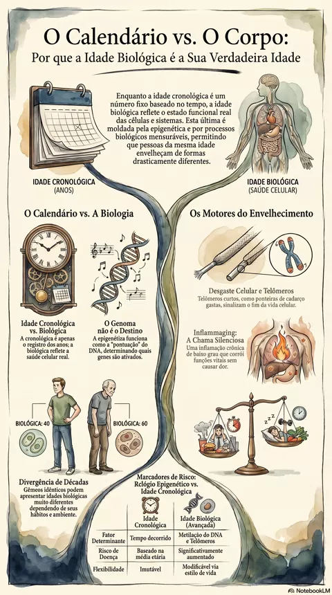 Infográfico — Idade cronológica x idade biológica: por que duas pessoas da mesma idade envelhecem diferente