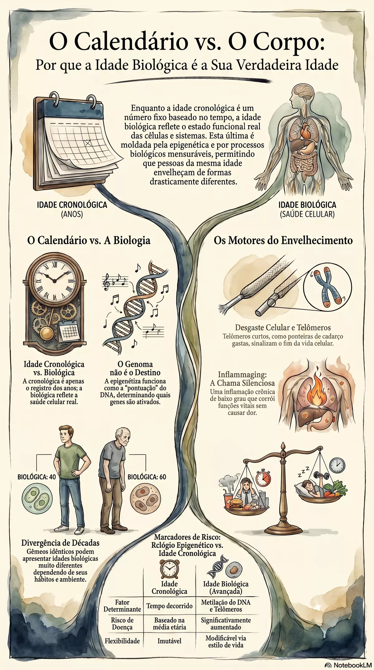 Infográfico — Idade cronológica x idade biológica: por que duas pessoas da mesma idade envelhecem diferente