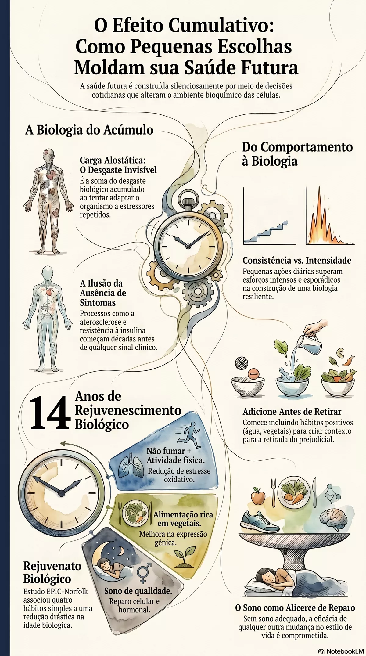 Infográfico — Como pequenas escolhas diárias moldam sua saúde futura