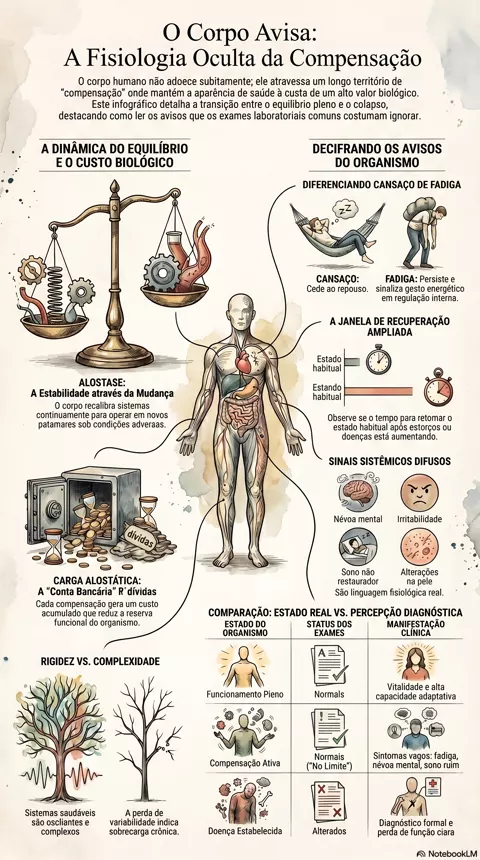 Infográfico — O corpo compensa antes de adoecer: aprendendo a perceber os primeiros avisos