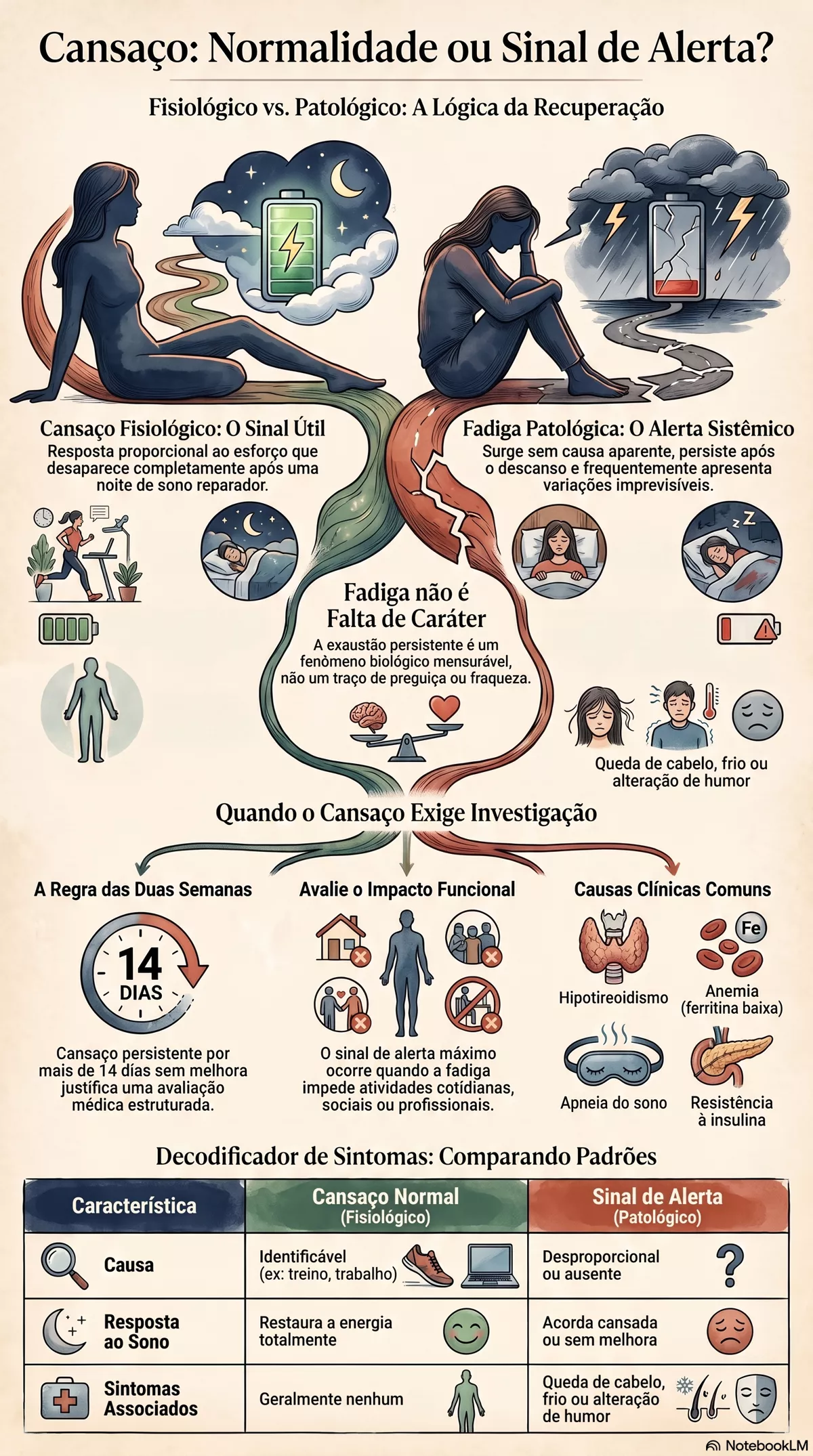 Infográfico — Cansaço normal ou sinal de alerta: como diferenciar