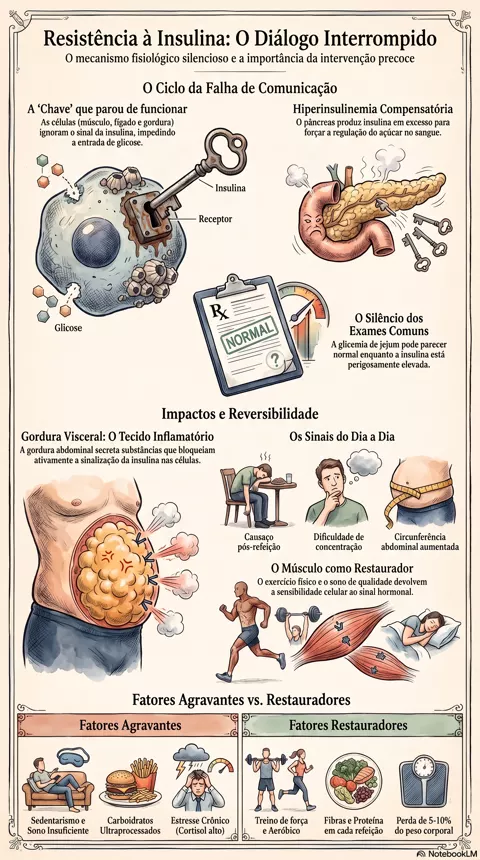 Infográfico — Resistência à insulina: o que acontece quando as células param de ouvir o sinal