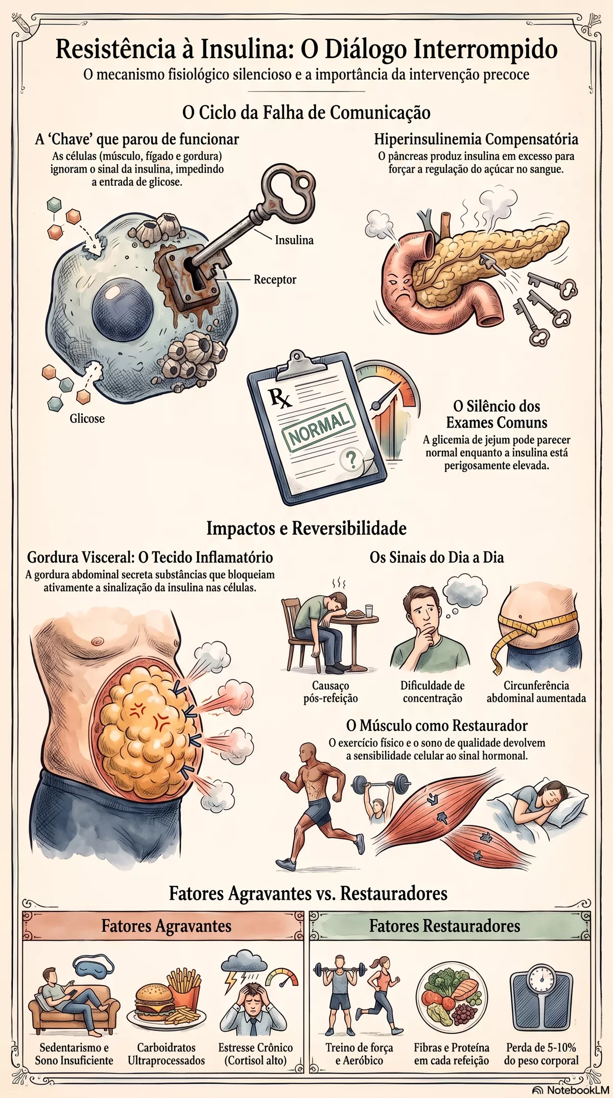 Infográfico — Resistência à insulina: o que acontece quando as células param de ouvir o sinal