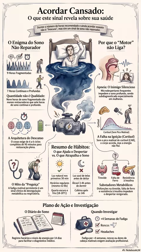 Infográfico — Acordar cansado: o que esse sintoma está tentando dizer sobre você