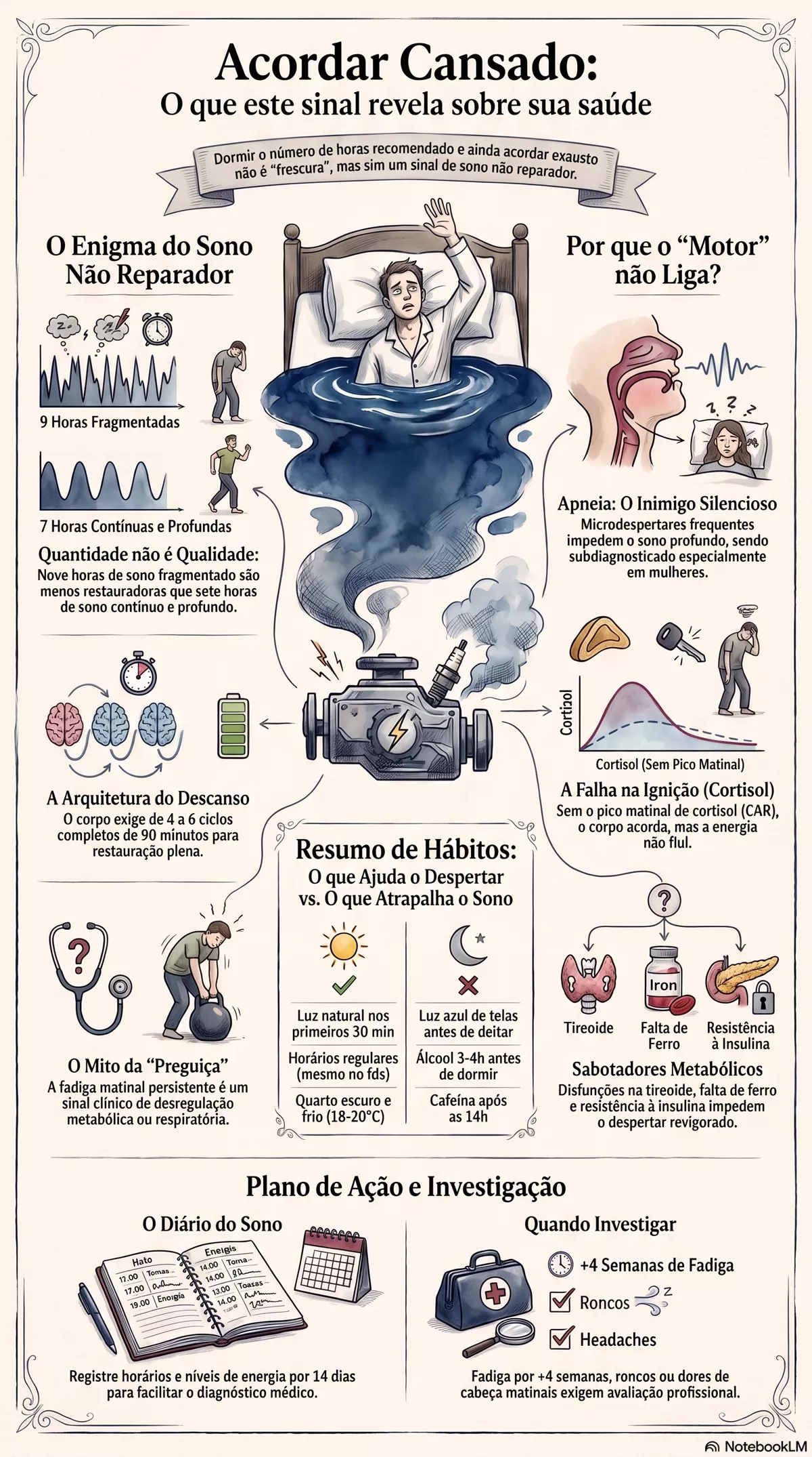 Infográfico — Acordar cansado: o que esse sintoma está tentando dizer sobre você