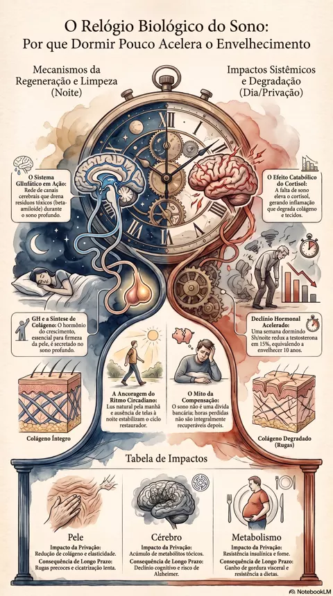 Infográfico — Dormir pouco envelhece? O impacto do sono na pele, no cérebro e nos hormônios