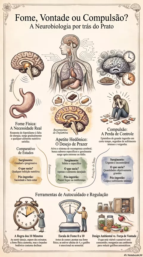 Infográfico — Fome física, vontade de comer e compulsão: como diferenciar