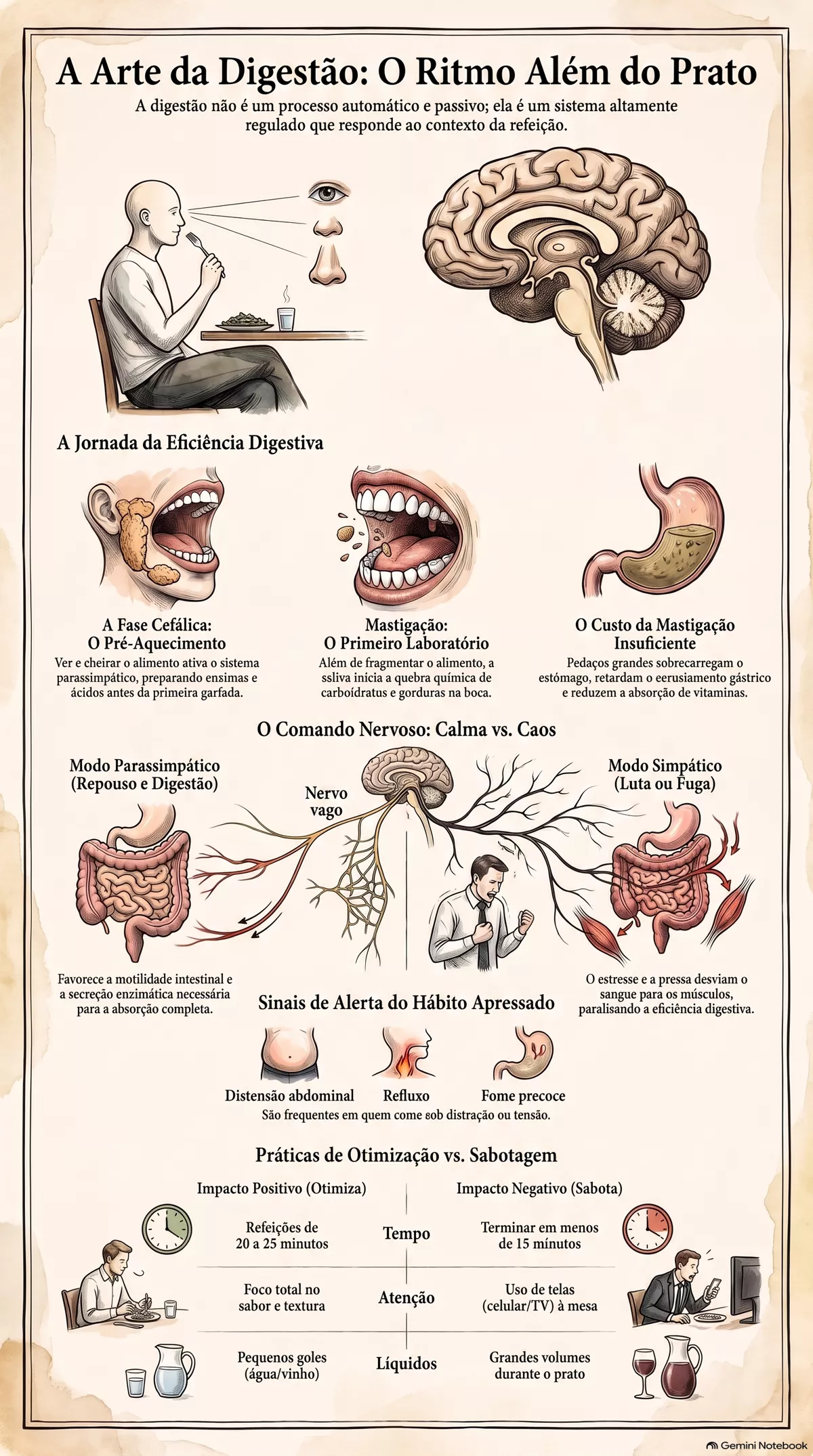 Infográfico — Mastigação, pressa e rotina: como o modo em que você come afeta digestão e absorção