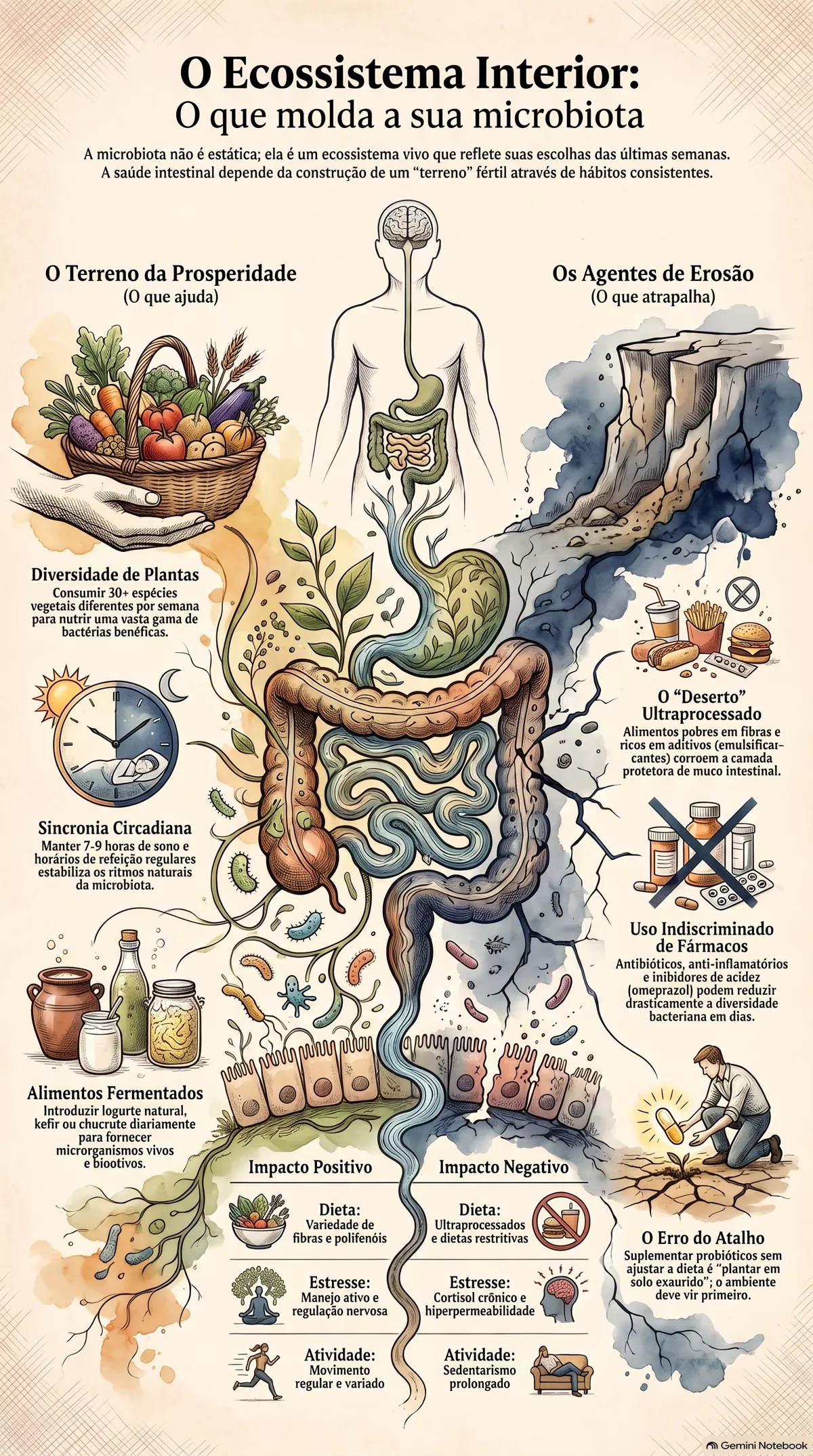 Infográfico — O que ajuda e o que atrapalha a microbiota no dia a dia