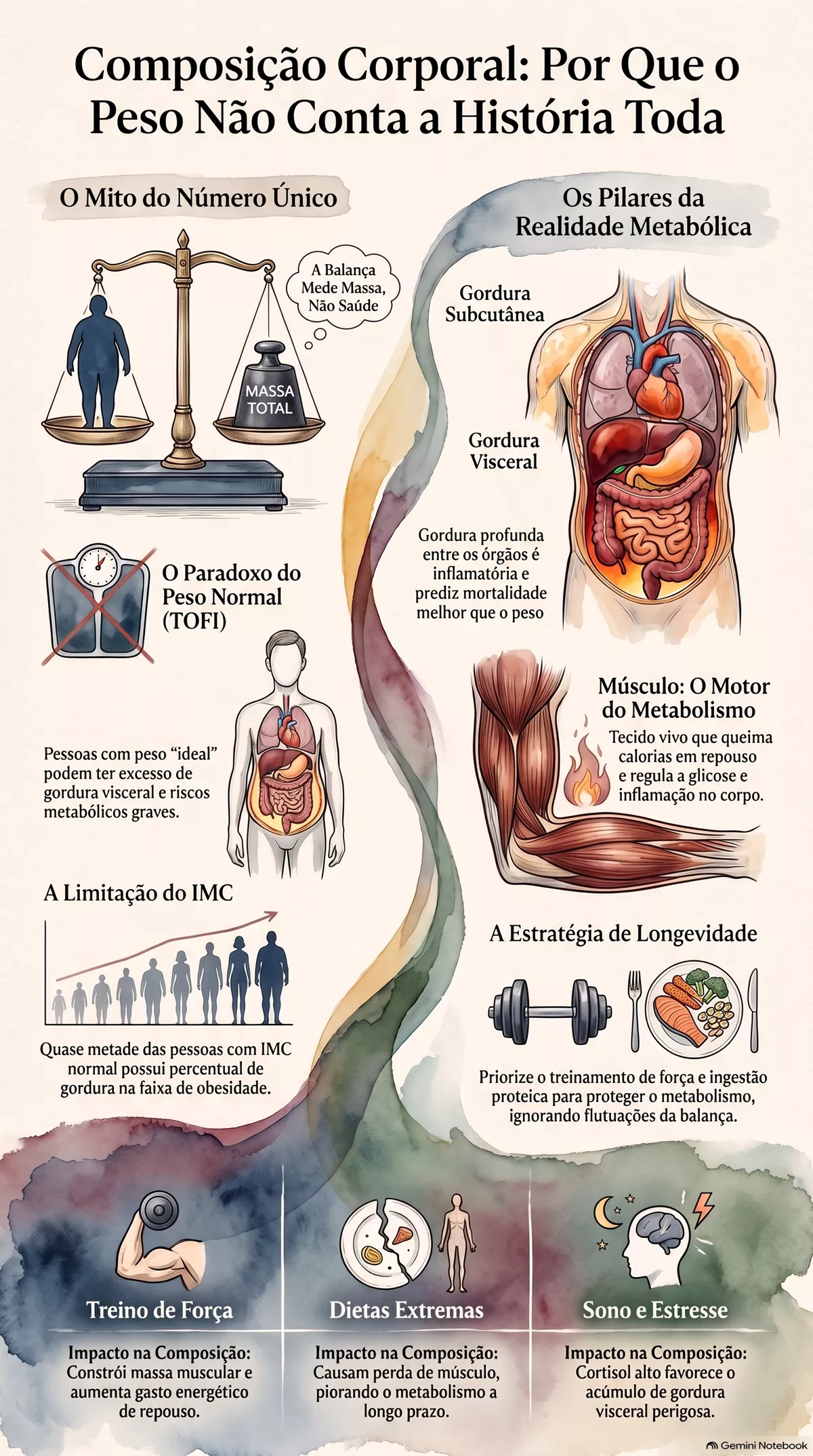Infográfico — Composição corporal: por que o peso na balança não conta a história completa