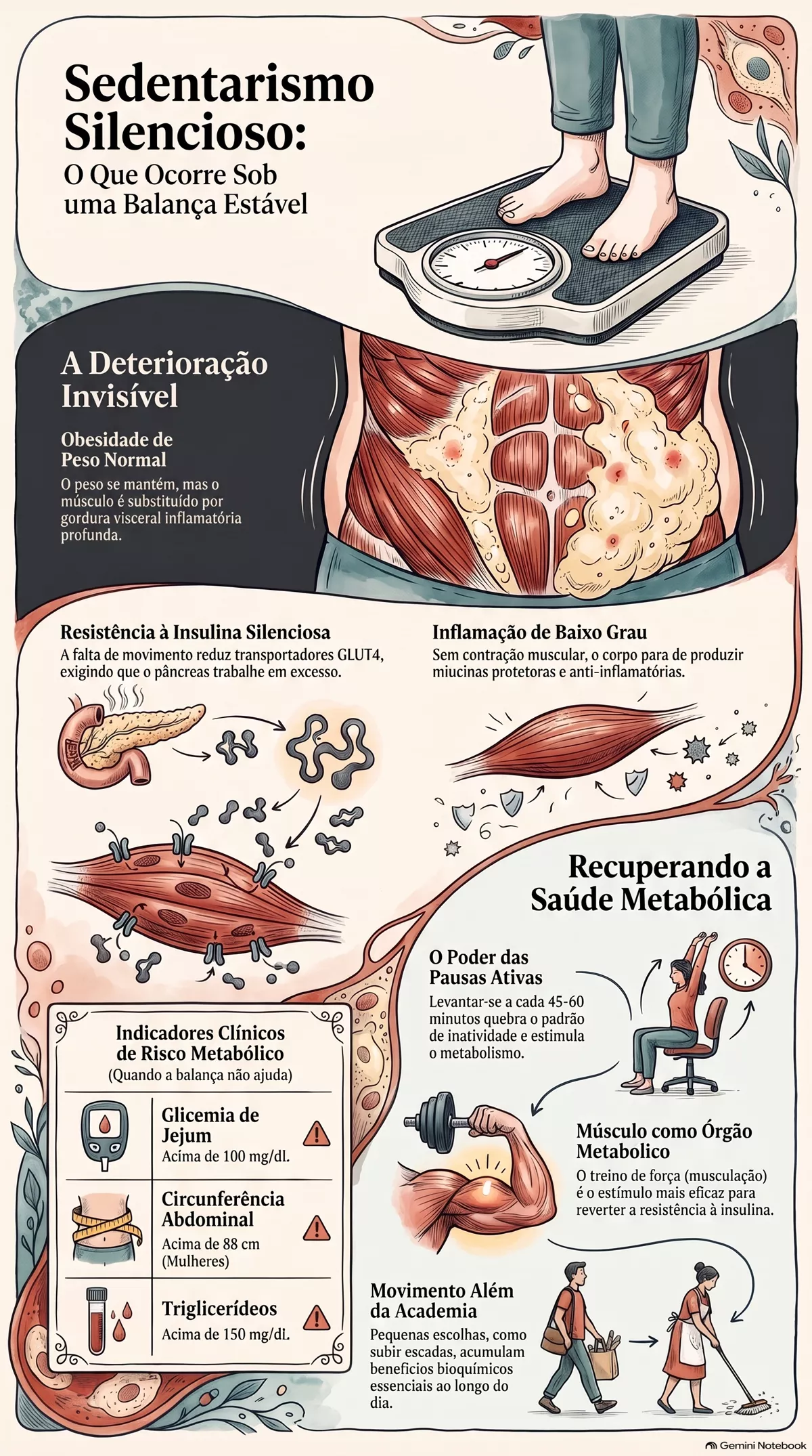 Infográfico — Sedentarismo: o que ele faz com seu metabolismo mesmo quando o peso parece estável