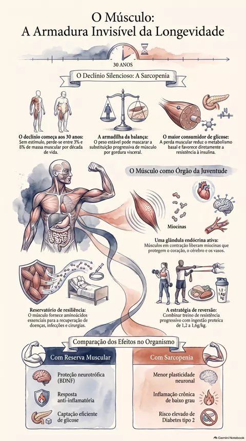 Infográfico — Por que perder músculo acelera o envelhecimento