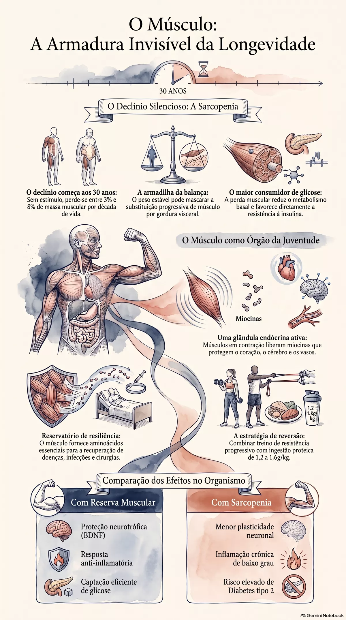 Infográfico — Por que perder músculo acelera o envelhecimento