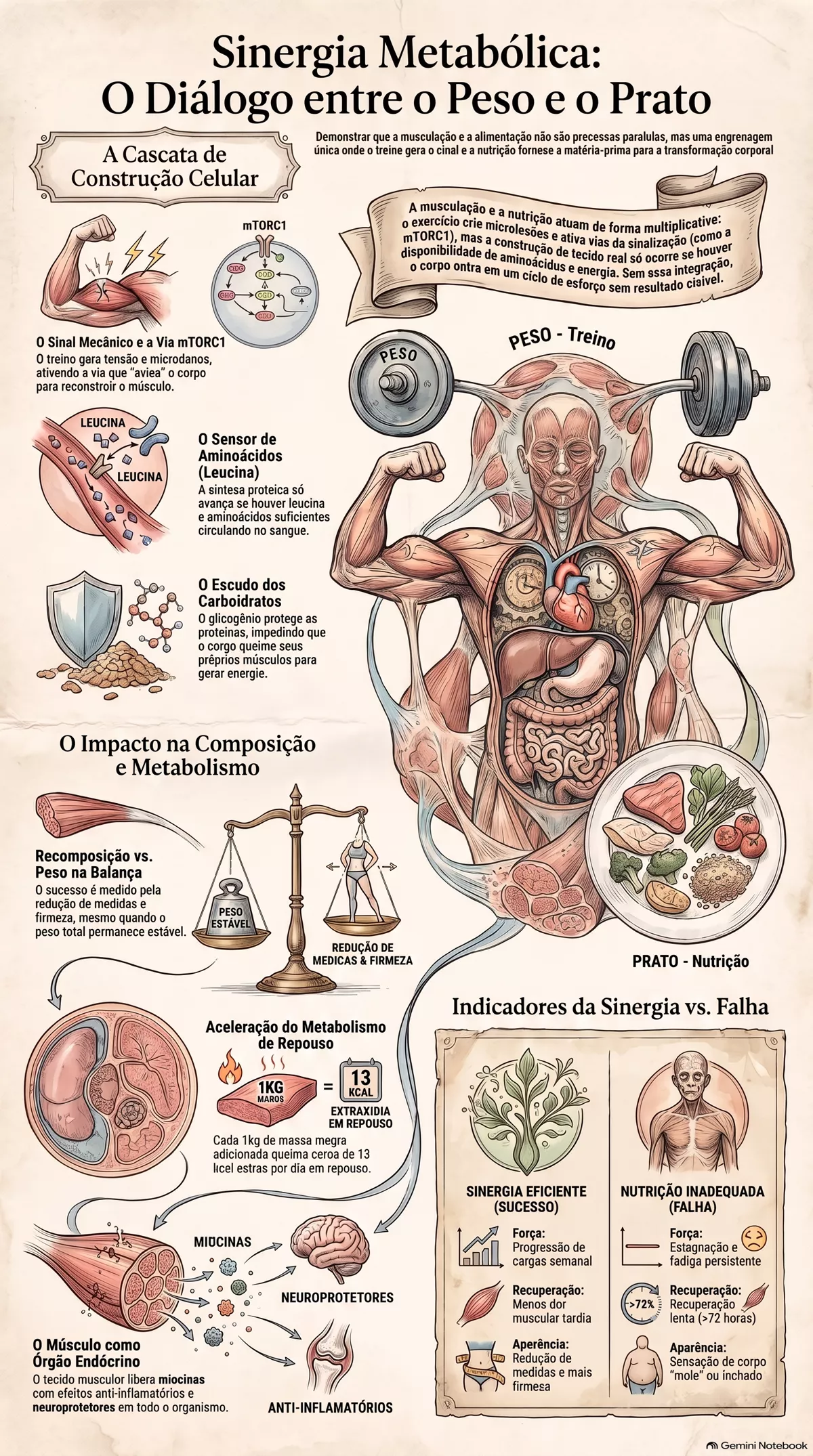 Infográfico — Musculação e alimentação: o que realmente acontece no corpo quando você combina os dois