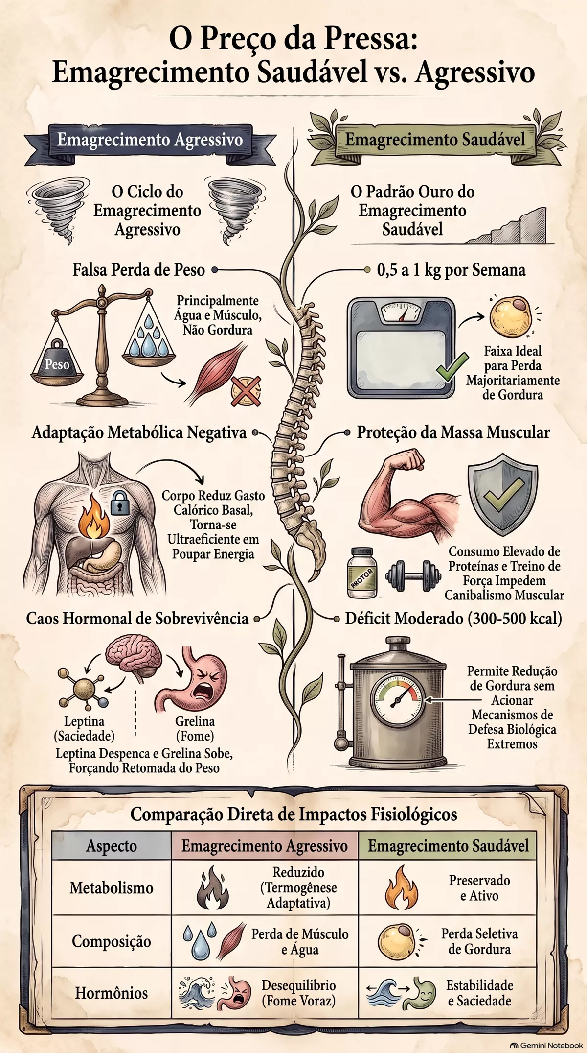 Infográfico — Emagrecimento saudável x emagrecimento agressivo: o que a pressa custa ao seu corpo