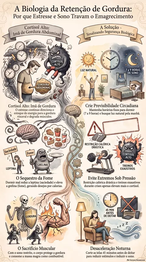 Infográfico — Como estresse e sono ruim dificultam a perda de gordura