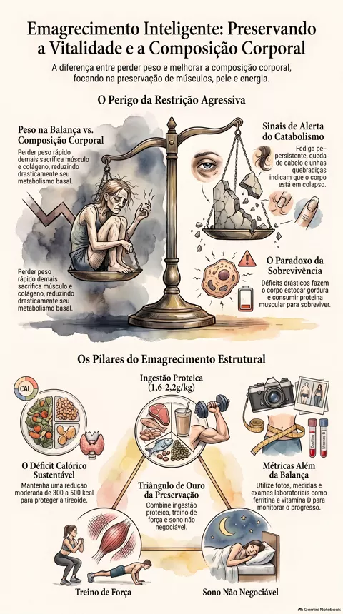 Infográfico — Como emagrecer sem destruir energia, pele e massa magra