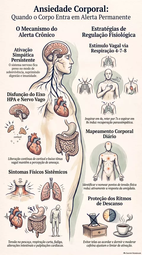 Infográfico — Ansiedade corporal: quando o corpo entra em alerta o tempo todo