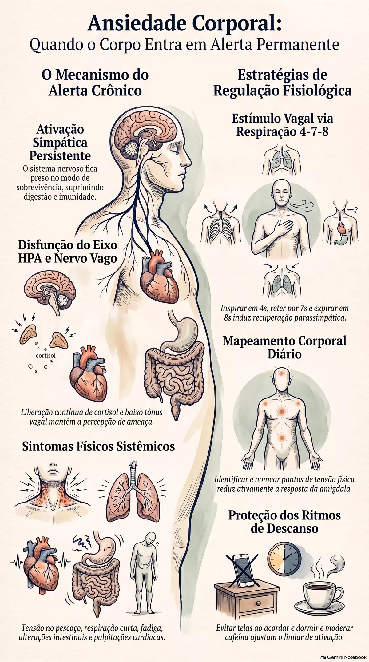 Infográfico — Ansiedade corporal: quando o corpo entra em alerta o tempo todo
