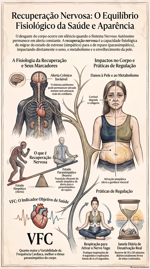 Infográfico — Recuperação nervosa: o que é, por que o corpo cobra e como isso impacta saúde e aparência