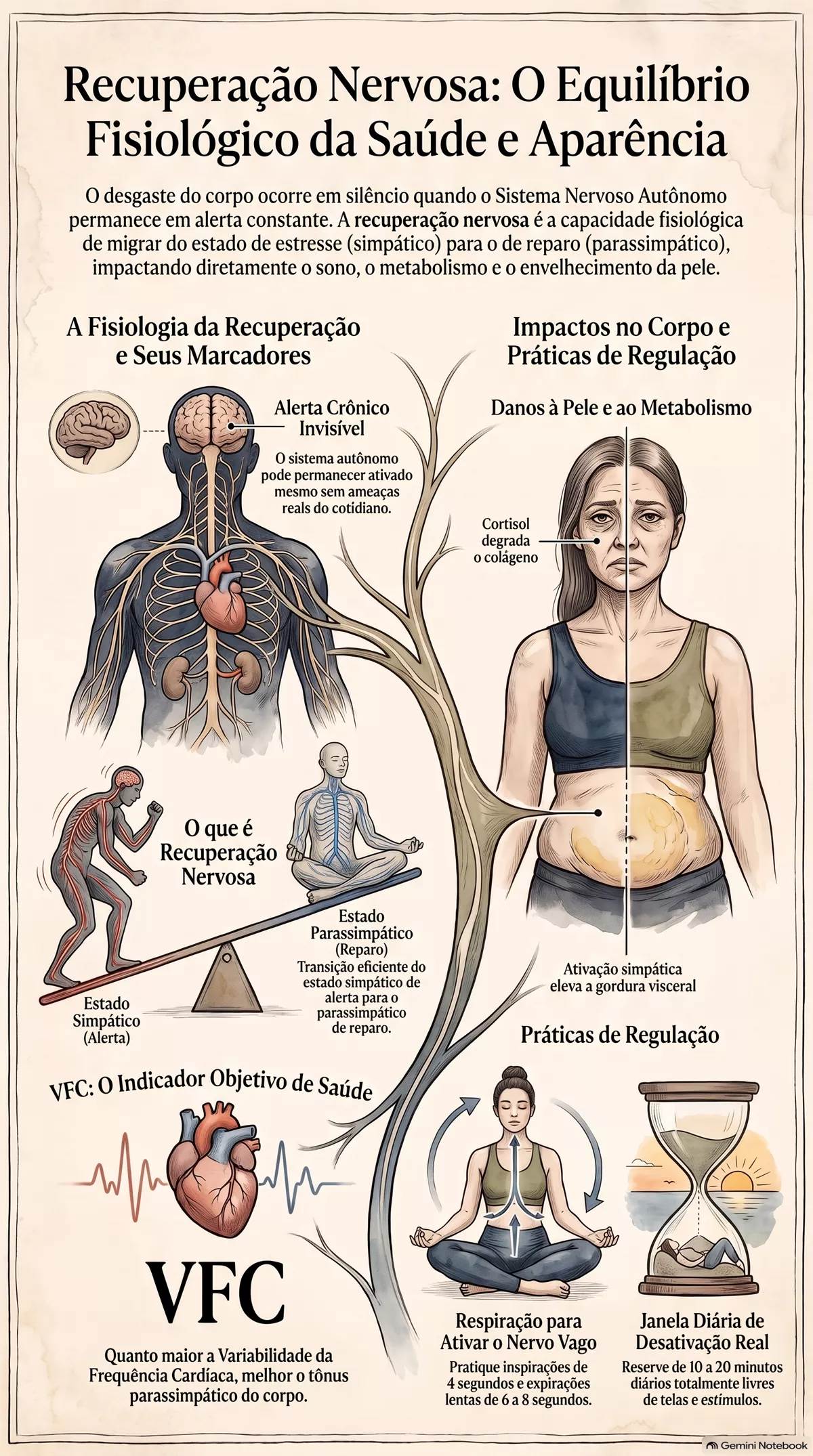 Infográfico — Recuperação nervosa: o que é, por que o corpo cobra e como isso impacta saúde e aparência